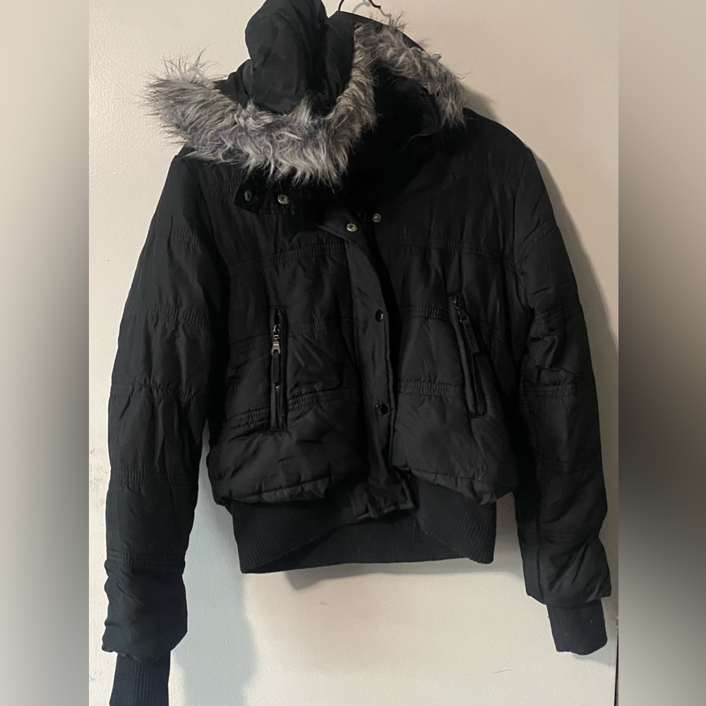 Y2K Seventy Seven Black Faux Fur puffy Jacket
